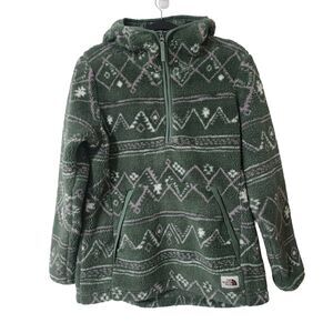 The North Face Womens Campshire 1/2 Zip Sweatshirt Hoodie Green Sherpa Size L